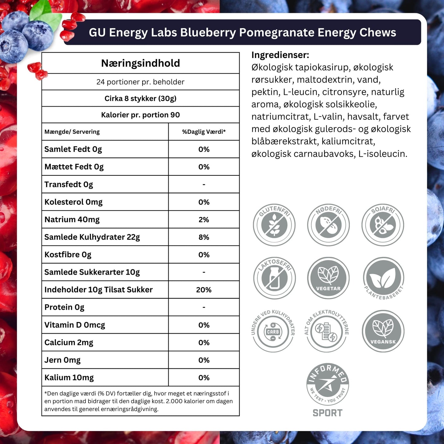 GU Energy Chews Blue Pom 60g - Danish Ingradients