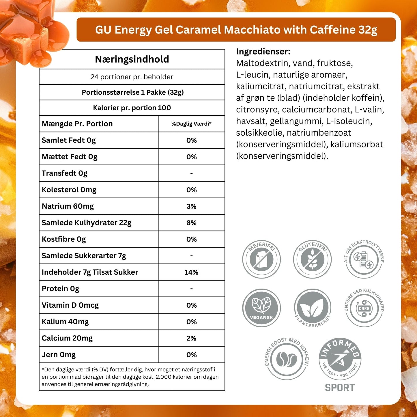 GU Energy Energigel Caramel Macchiato med koffein 32g 24pack