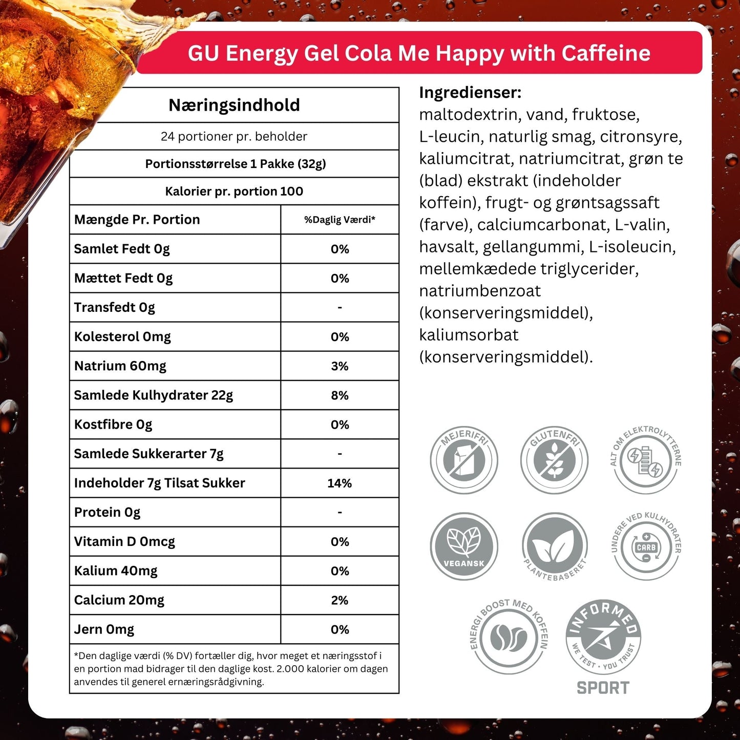 GU Energy Energigel Cola Me Happy med koffein 32g 24pack