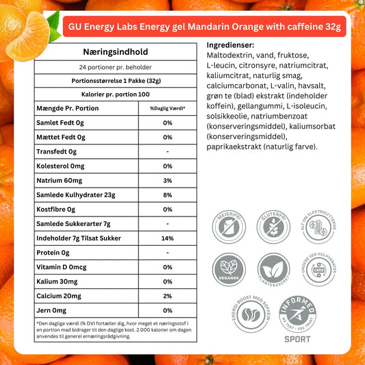 GU Energy Energigel Mandarin Orange med koffein 32g 24pack