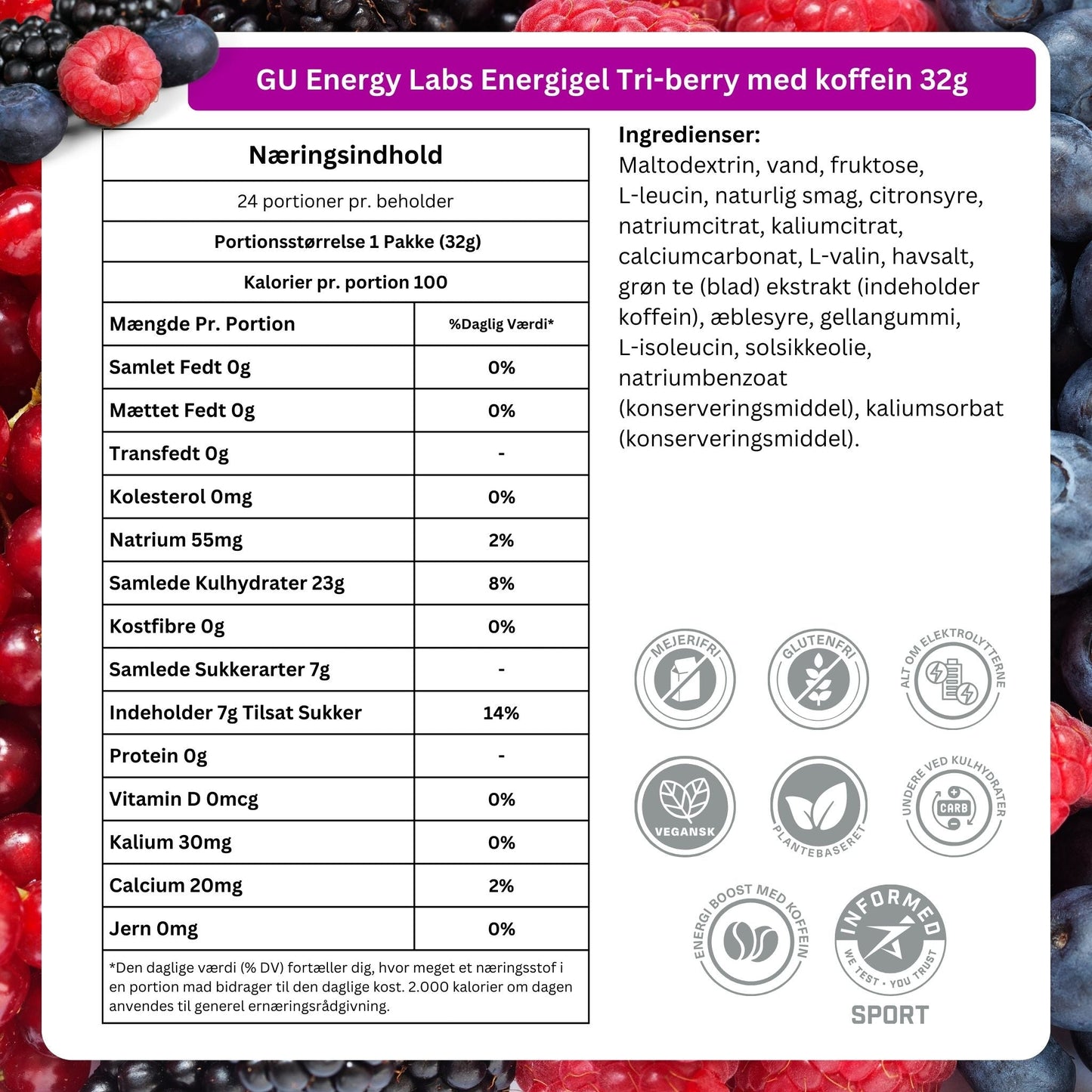 GU Energy Energigel Tri-berry med koffein 32g 24pack