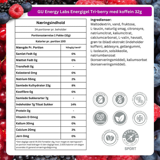 GU Energy Energigel Tri-berry med koffein 32g 24pack