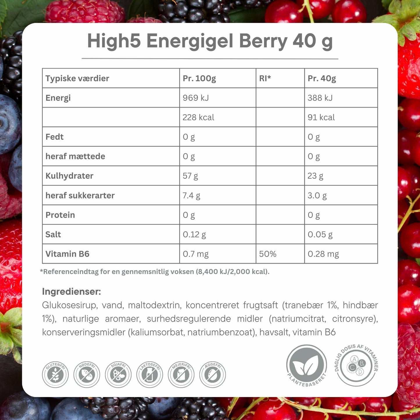 High 5 Energy Gel Berry 40 g pack - Ingredients dk