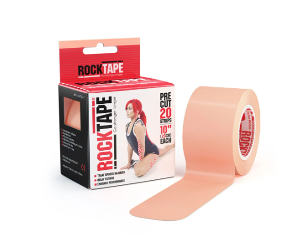 RockTape Pre Cut -teippi, 5 cm x 5 metriä, 20 cm suikaleina, beige