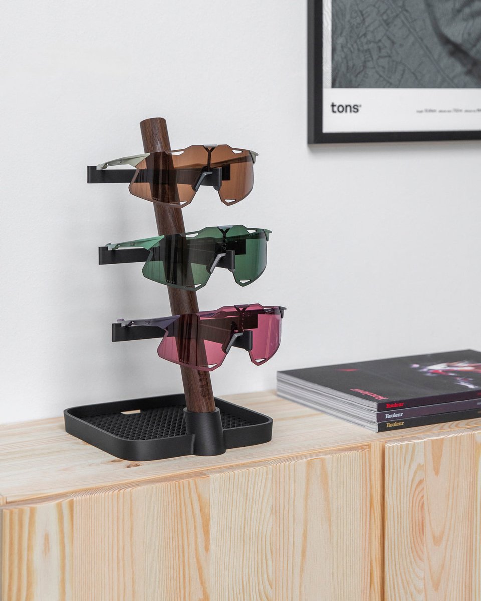 Tons Desk Organiser . 3x Glasses + Charging Tray Smoked Oak