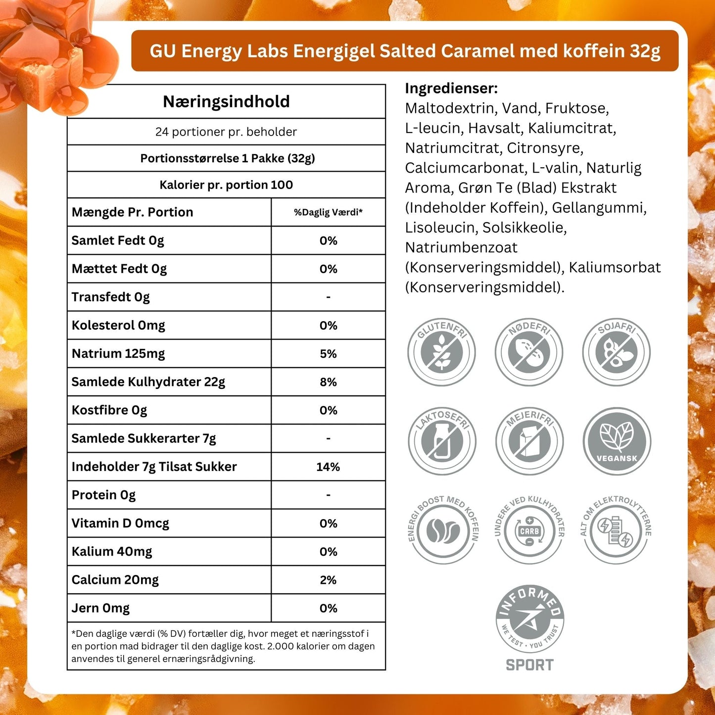 Energigel GU Energy Labs Salted Caramel med koffein 32g - DATOVARE