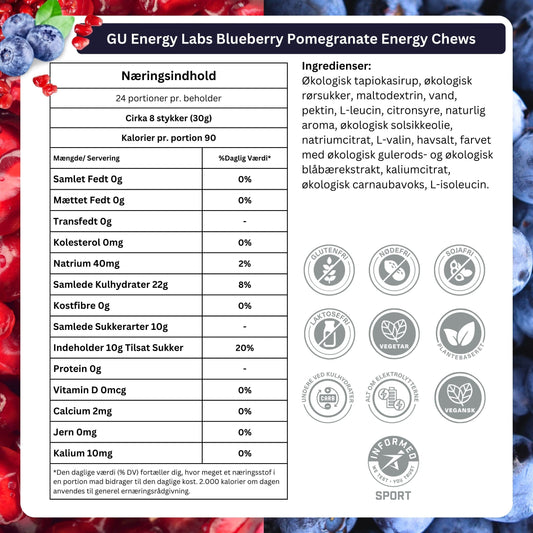 GU Energy Chews Blue Pom 60g - Danish Ingradients