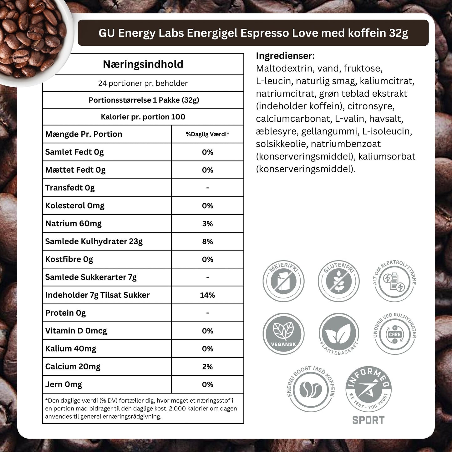 GU Energy Energigel Espresso Love med koffein 32g 24pack