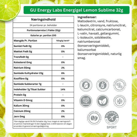 GU Energy Energigel Lemon Sublime med koffein 32g 24pack