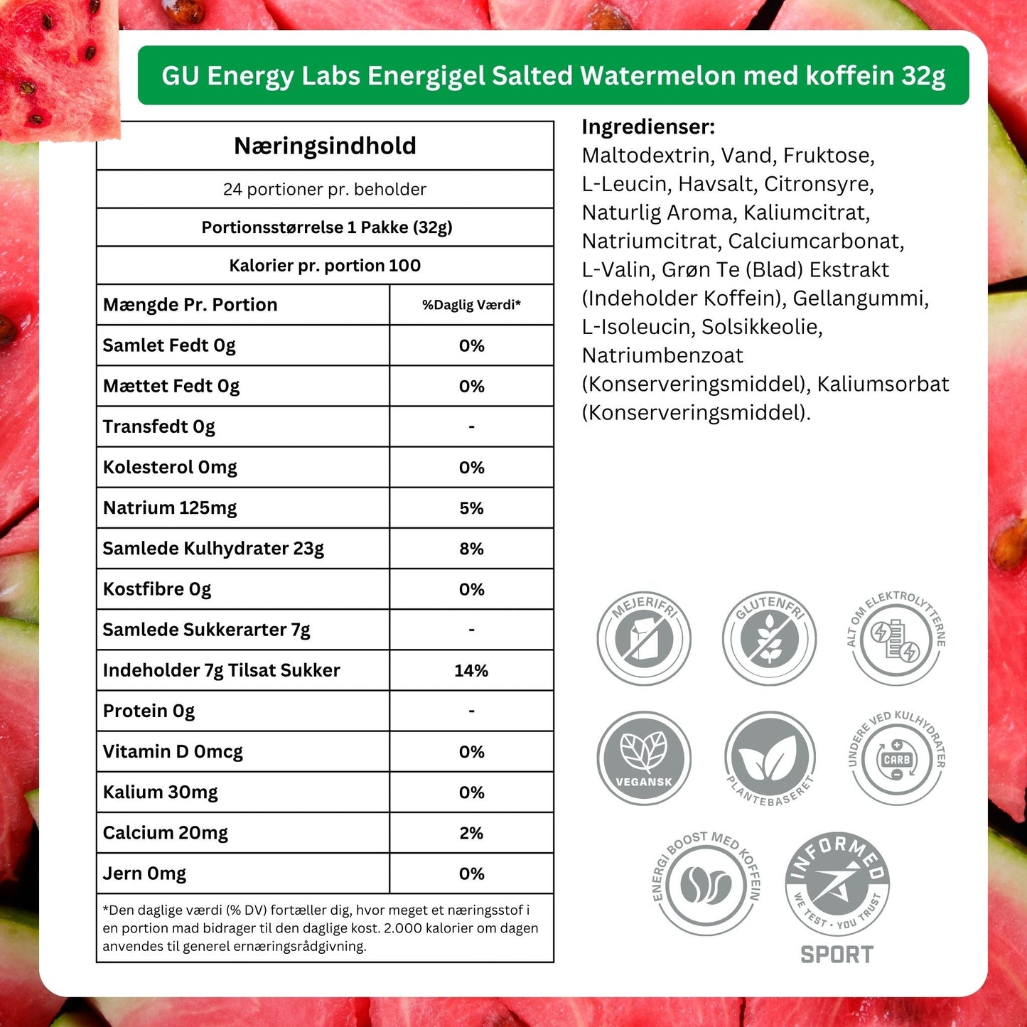 GU Energy Energigel Salted Watermelon med koffein 32g 24pack