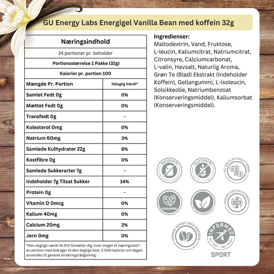 GU Energy Energigel Vanilla Bean med koffein 32g 24pack