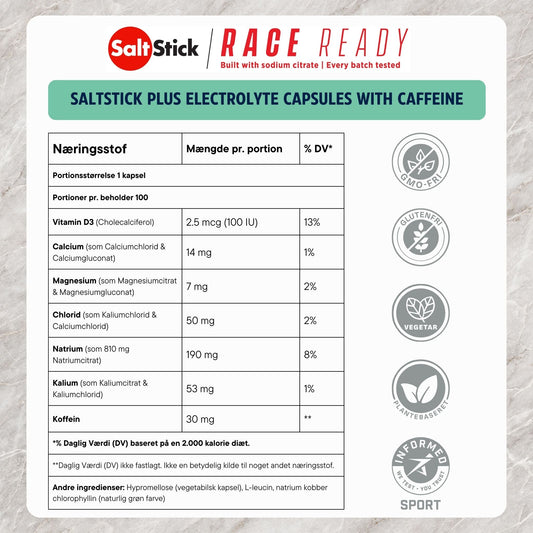 SaltStick PLUS Elektrolytkapsler med koffein (100stk)